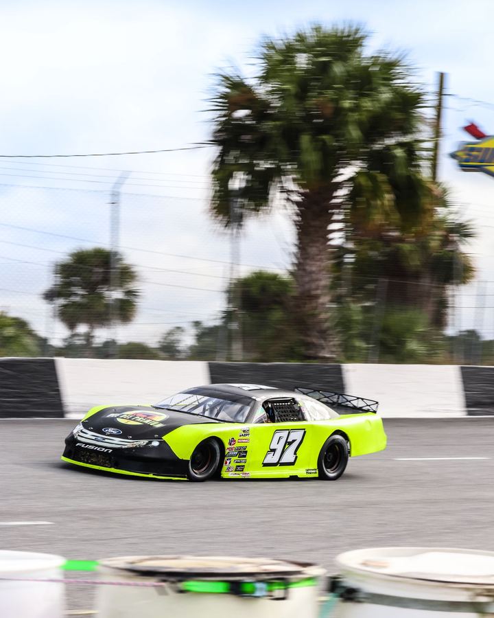 Jonah's lime green #97 at New Smyrna Speedway